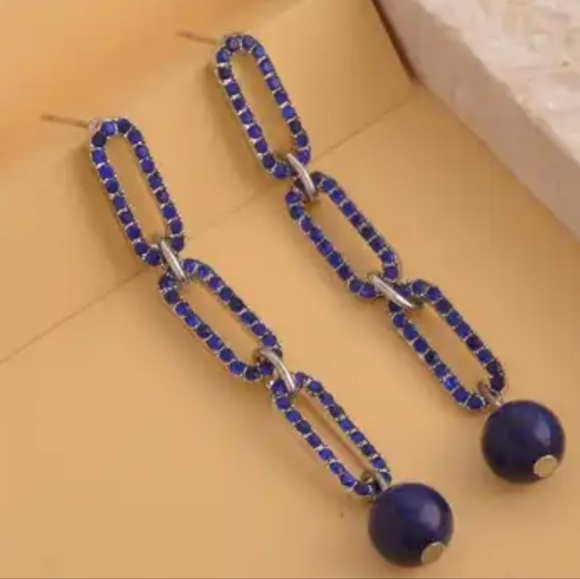 SET Lapis Lazuli & Blue Austrian Crystal Paper Clip Bracelet & Drop Earrings 💙 - Picture 13 of 16